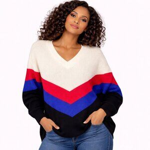 Fashion Nova Oversized Color Block Sweater | V-Neck Knit Pullover Streetwear